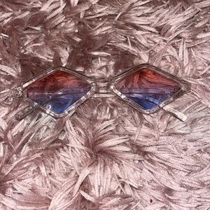 stylish sunglasses, clear frames with pink and blue lenses